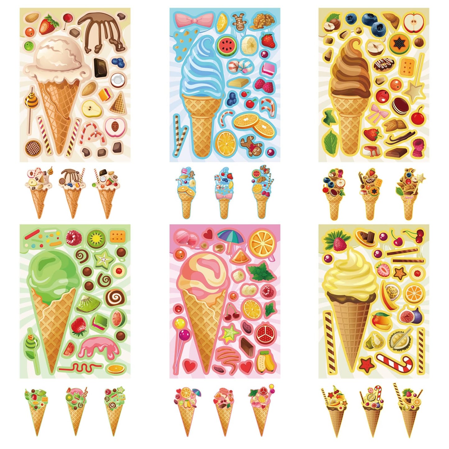 24 Sheets Ice Cream Stickers, Make-A-Face Stickers For Kids Toddlers, Make Your Own Mix And Match Stickers, Diy Summer Ice Cream