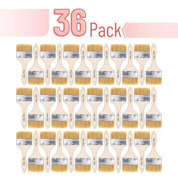 Bates- Chip Paint Brushes for Painting, 3 Inch, 36 Pack, Wood Handle, Natural Bristle Paint Brush