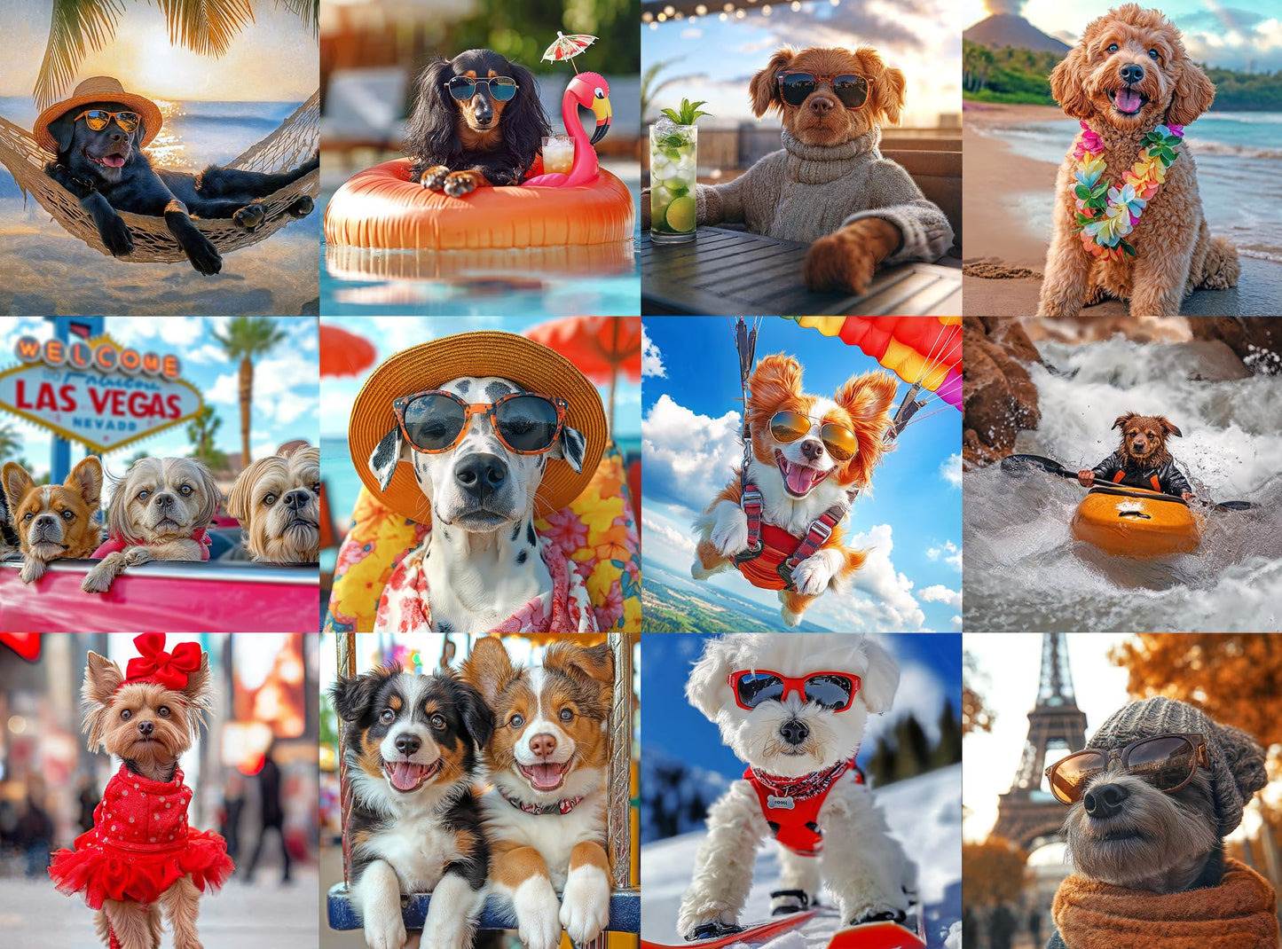 Lucky Puzzles - Dogs Gone Wild: Vacation Edition - 1000 Piece Jigsaw Puzzle for Adults | Fun and Whimsical Dog Puzzle | Best Dog