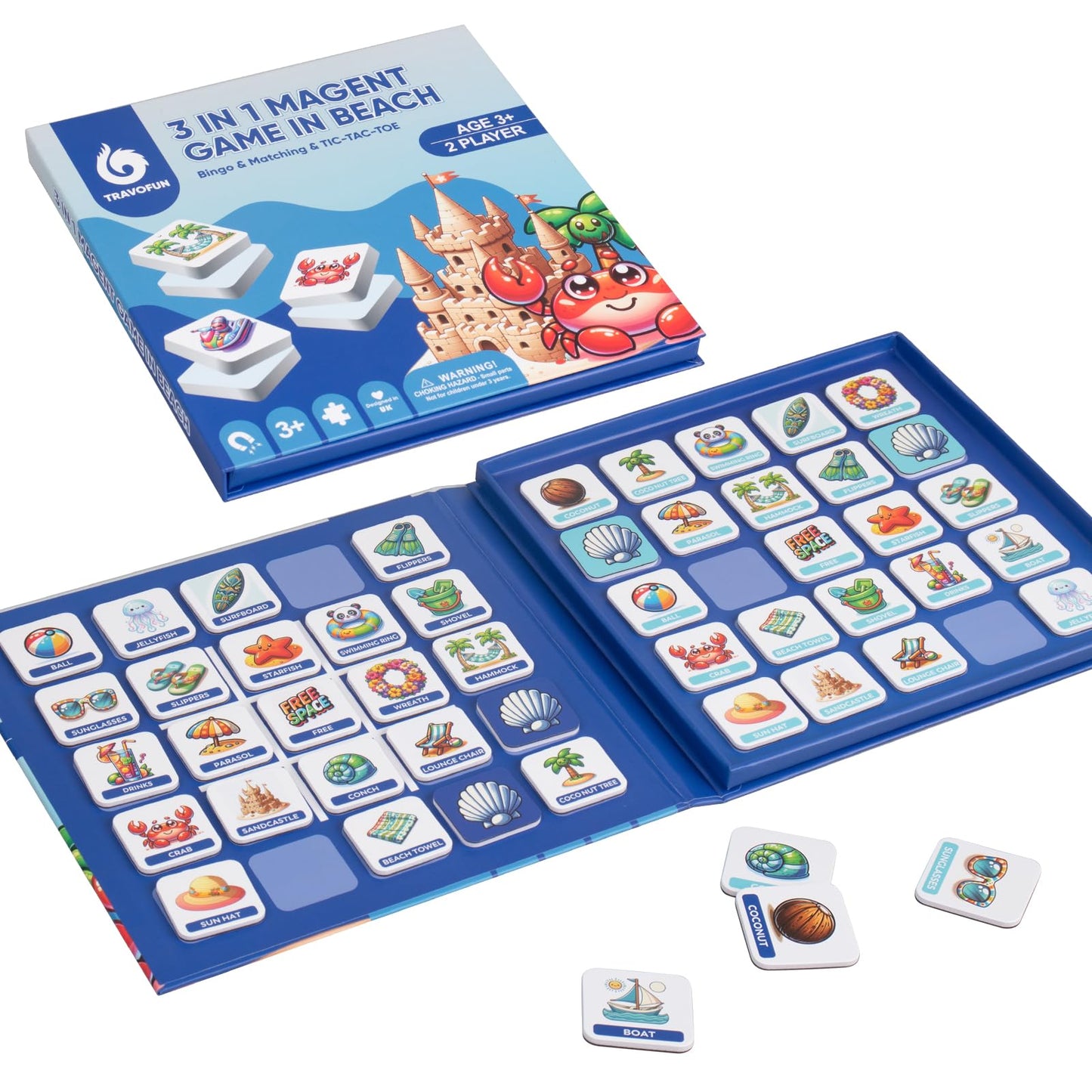 Travofun Magnetic 3 In 1 Bingo Games For Kids, Tic-Tac-Toe, Memory Games For Kids Ages 4-8, Perfect For Travel, Summer Camp Game