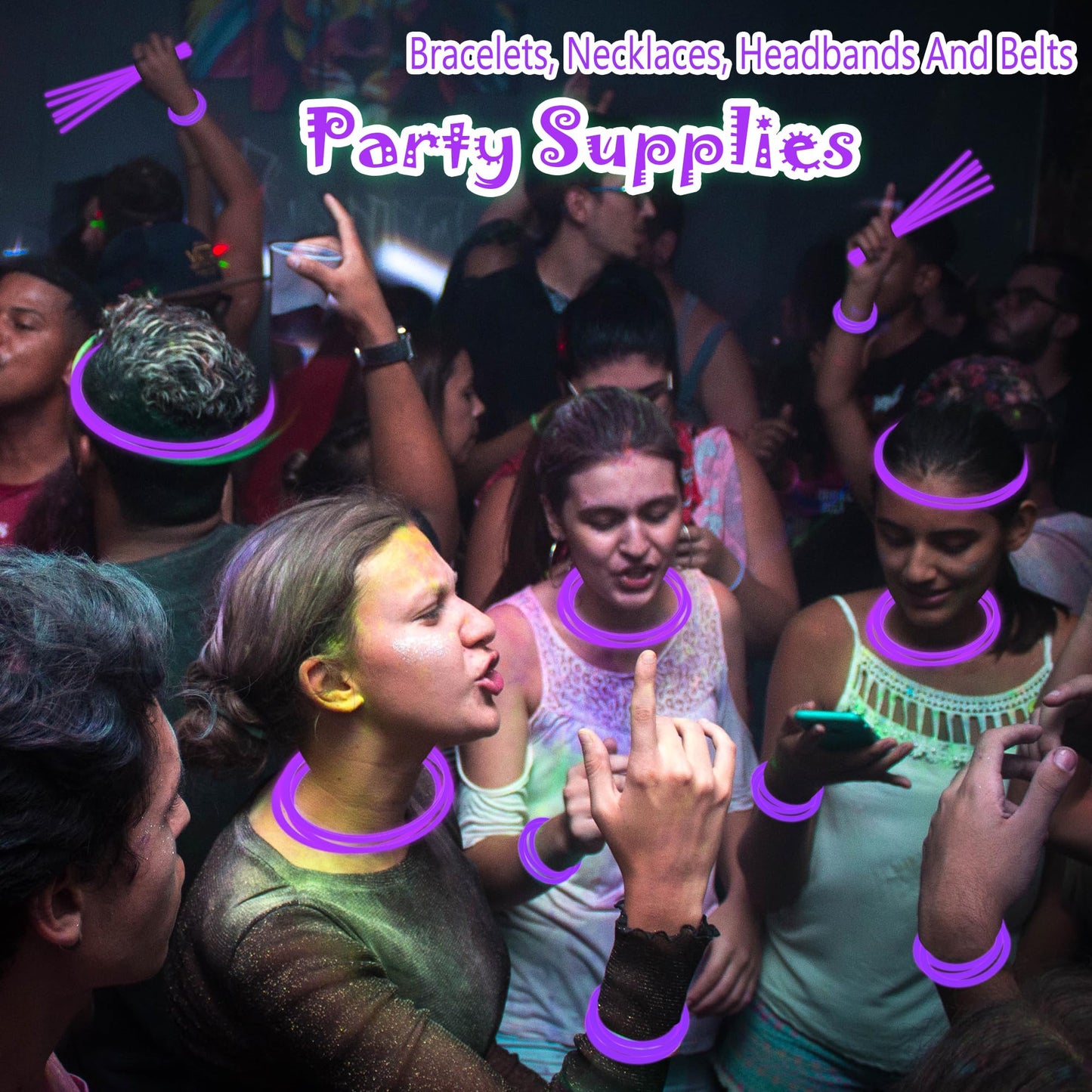 Ilhsty 100 Pcs 8'' Purple Glow Sticks Glow Necklaces In The Dark Party Favor Supplies Bright Glowsticks Bulk With Accessories Fo