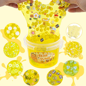 LAWOHO Bear Clear Slime Kit 300ml for Kids, Yellow Slime with 9 Add-Ins, Ideal Birthday & Holiday Party Favors