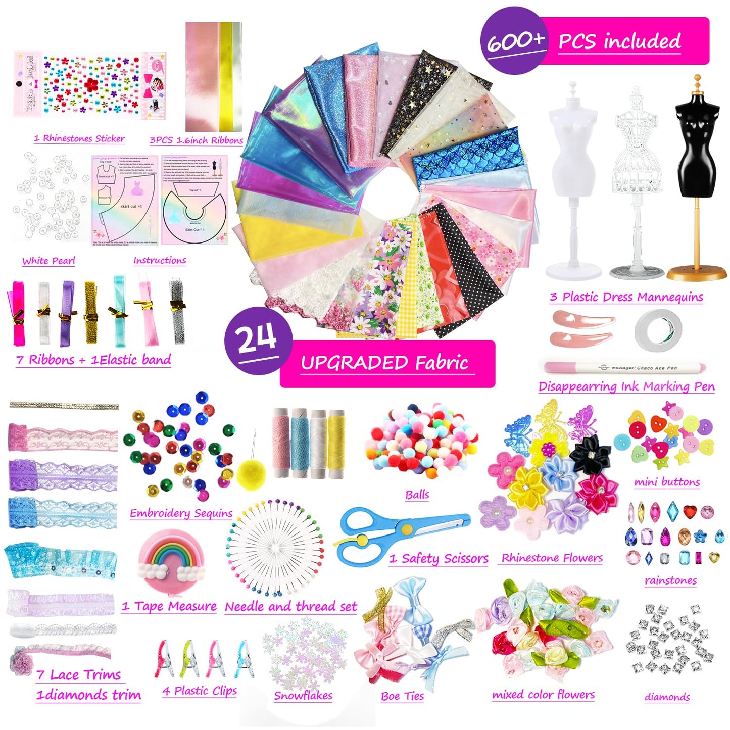 600Pc+ Fashion Designer Kits For Girls, Creativity Diy Arts & Crafts Toys Fashion Design Sketchbook With Mannequins, All In One