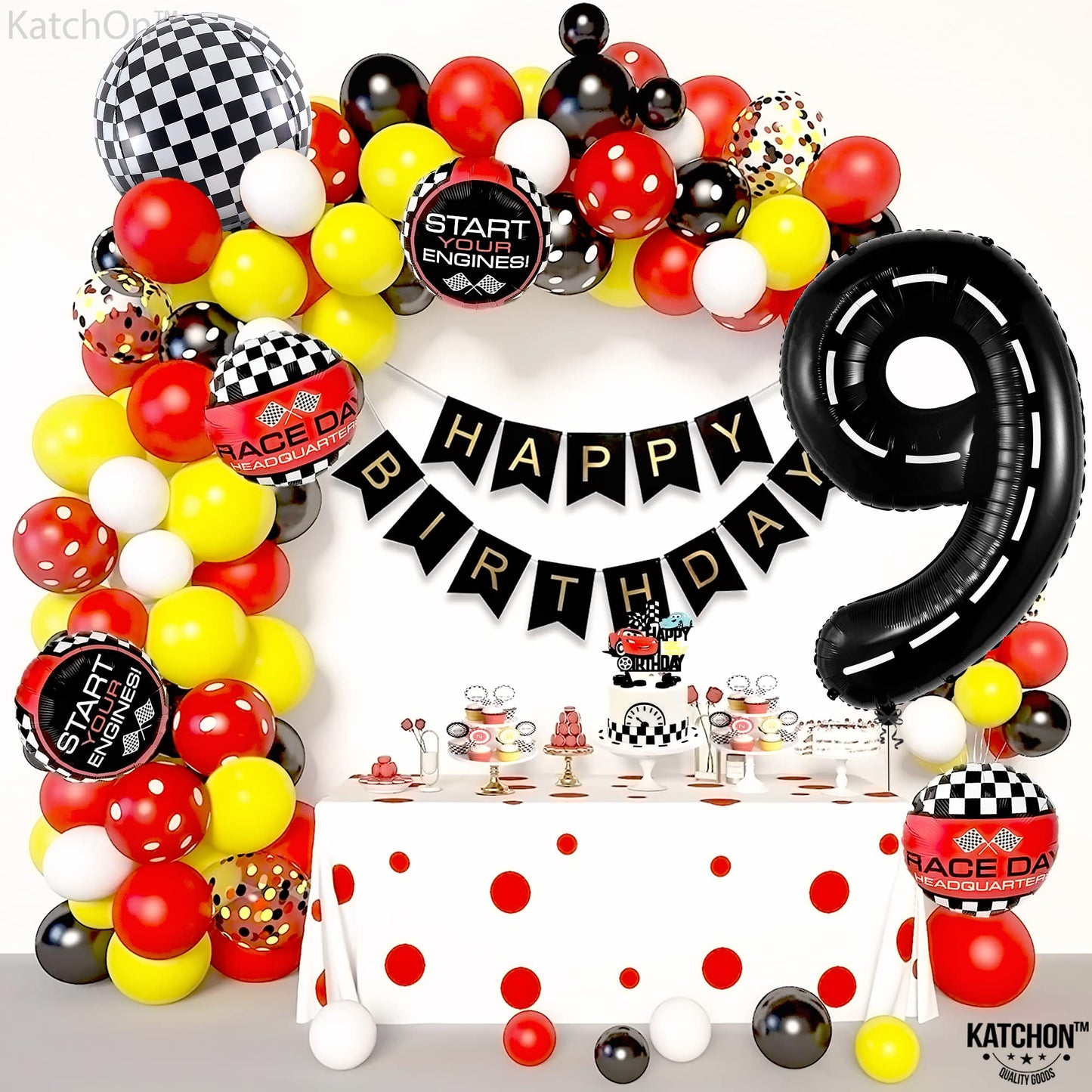 Katchon, Giant Checkered Number 9 Balloon - 40 Inch | Checkered 9 Balloon | 9 Birthday Balloon For 9 Birthday Decorations | Checkered 9 Balloon For Birthday Party Decorations | 9 Number Balloon