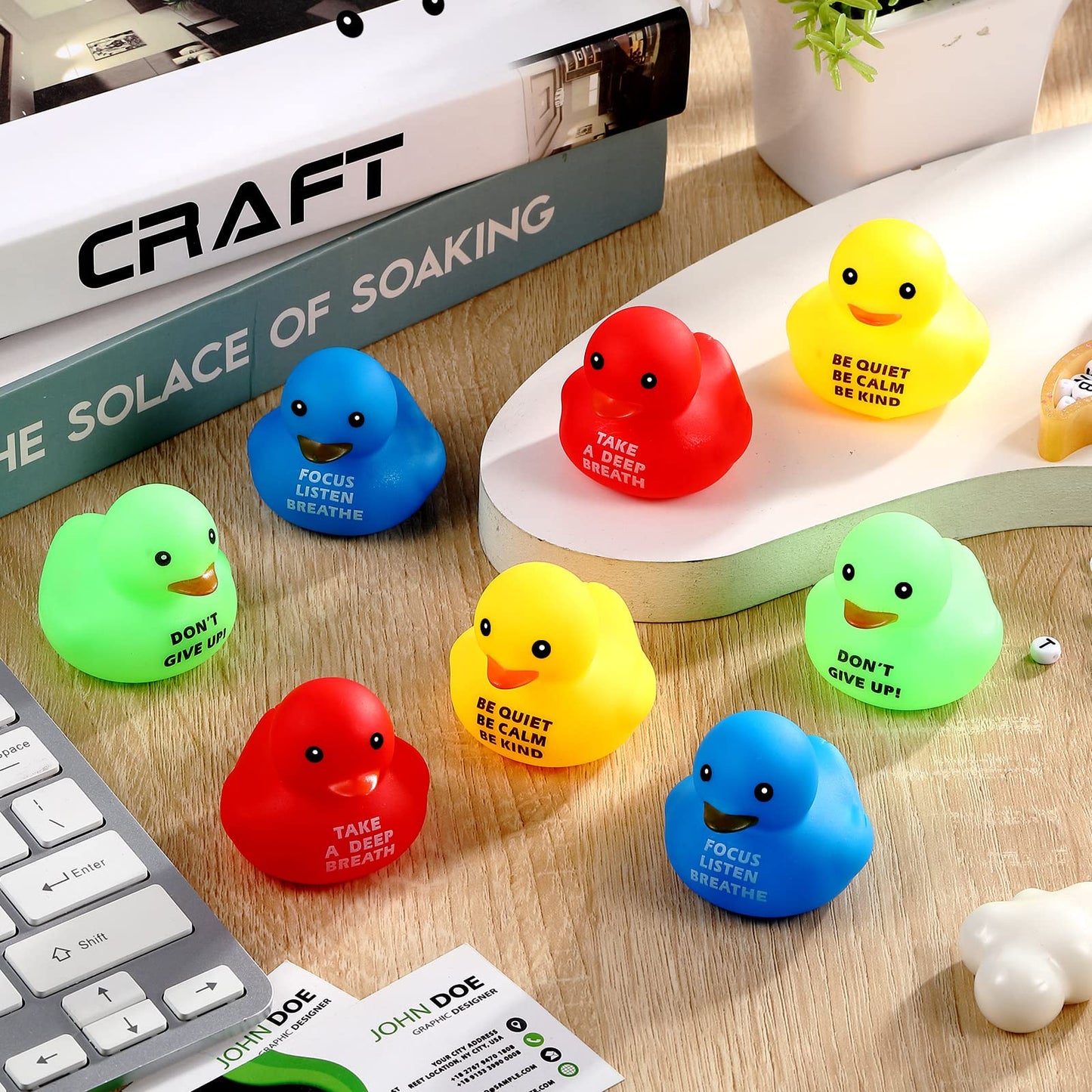 Lenwen 24 Pcs 1.89 Inch Rubber Duck Bath Toy Inspirational Gift Motivational Rubber Ducks Thank You Gifts Inspirational Party Favors Baby Shower Decorations Birthday (Red Yellow Blue Green)