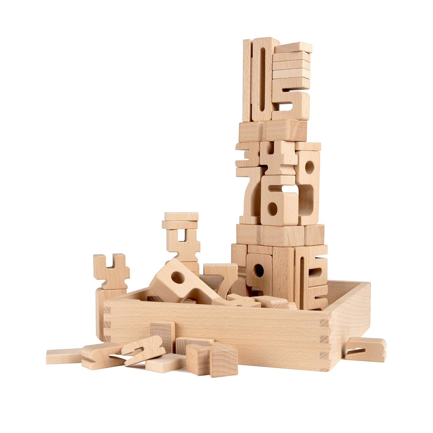 Sumblox Mini (Basic Set) - Set Of 80 Mini Stem Solid Wood Educational Numbers, Including Wooden Box And Pack Of 80 Activity Cards