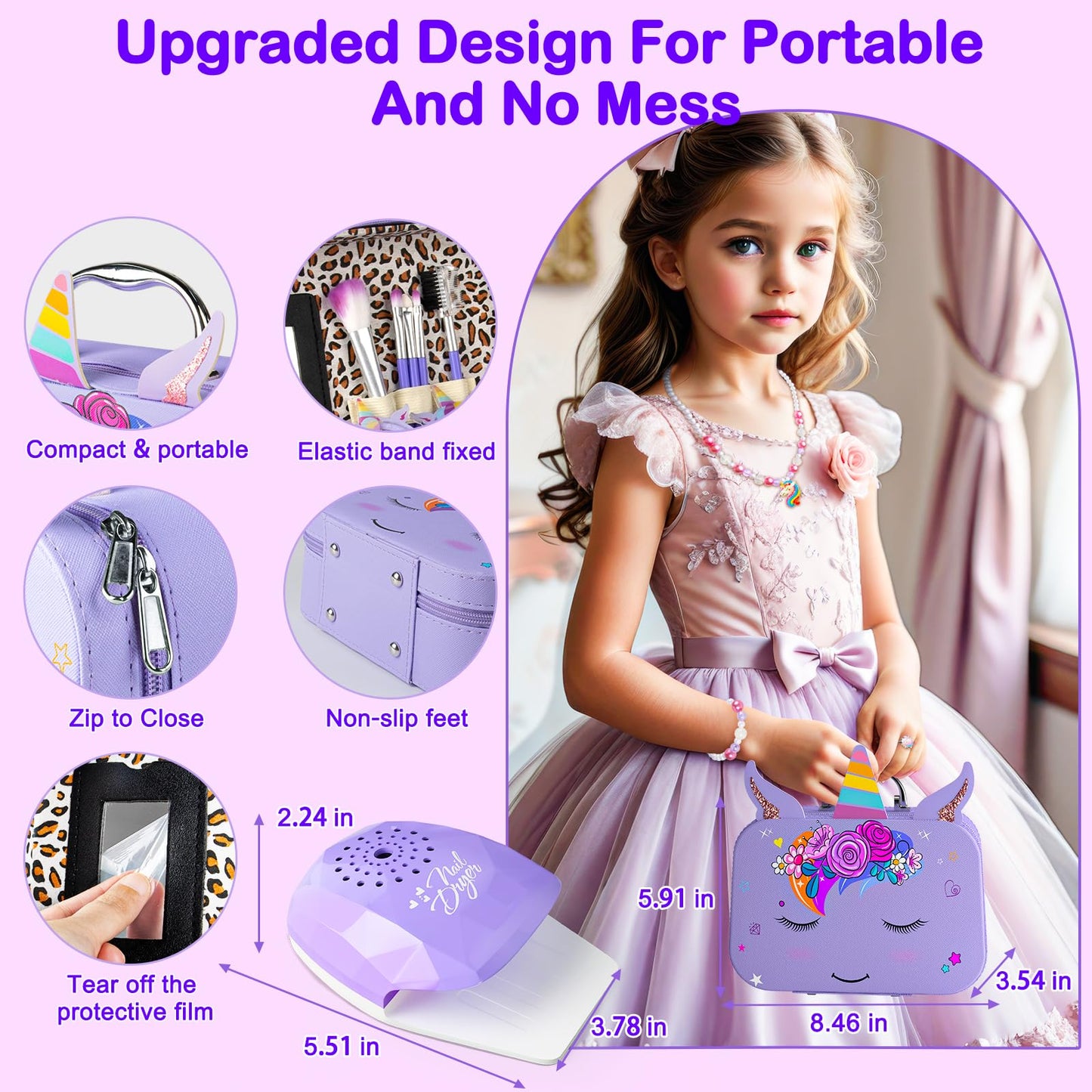 Kids Makeup Kit for Girl - 2 In 1 Kids Washable Makeup Toys & Nail Art Kit with Unicorn Cosmetic Case, Kids Play makeup for Girl