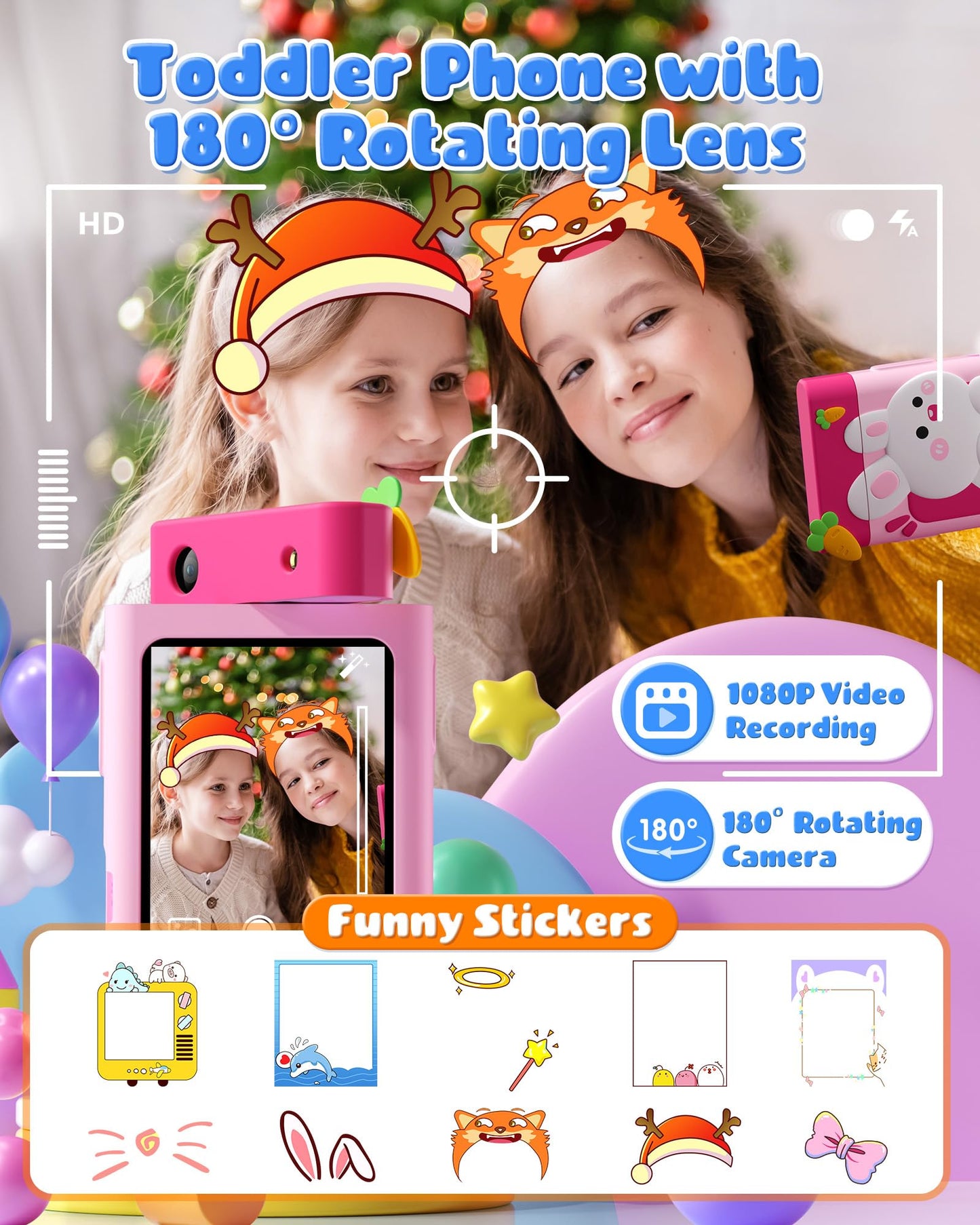 Kids Smart Phone Toy, Christmas Birthday Gift For Kids Ages 3-10, Touchscreen Toddler Play Phone With Rotating Camera, Learning