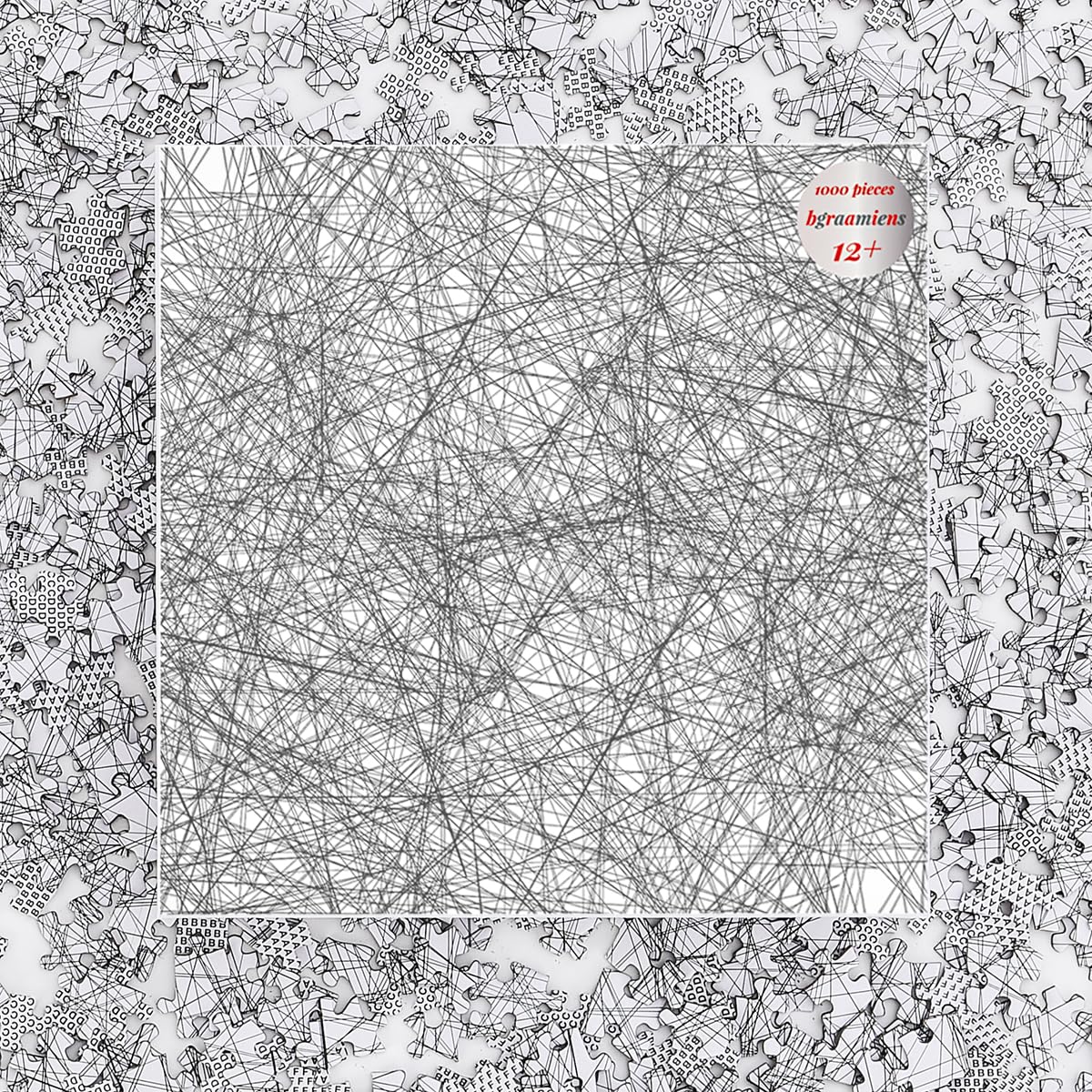 Bgraamiens Puzzle-The Lines -1000 Pieces Black And White Simple Fashion Challenge Blue Board Jigsaw Puzzles