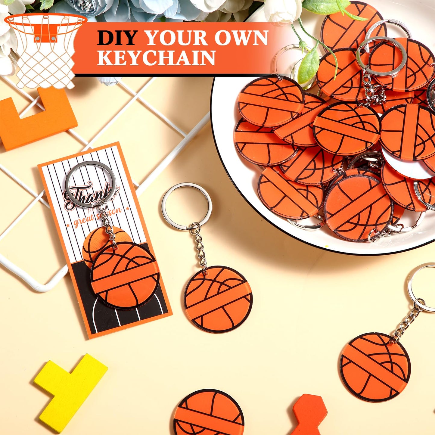 Huquary 30 Sets Sport Team Party Favors Acrylic DIY Name Keychains Soccer Softball Baseball Keychain Gift for Birthday Party Rew