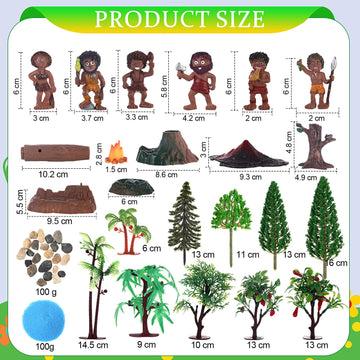 Roundfunny 27 Pcs Primitive Man Figurines Kit, Include Diorama Supplies Mini People Figures Mixed Model Trees Stone Sand For Dio