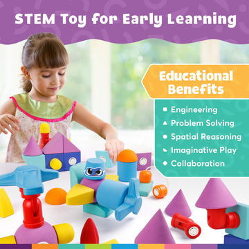 Blockaroo Magnetic Foam Bath Building Blocks - 50-Piece Trunk Set, Preschool Toys, Bathtub Toys, Sensory Toys, Engineering Toys For Kids 3-5