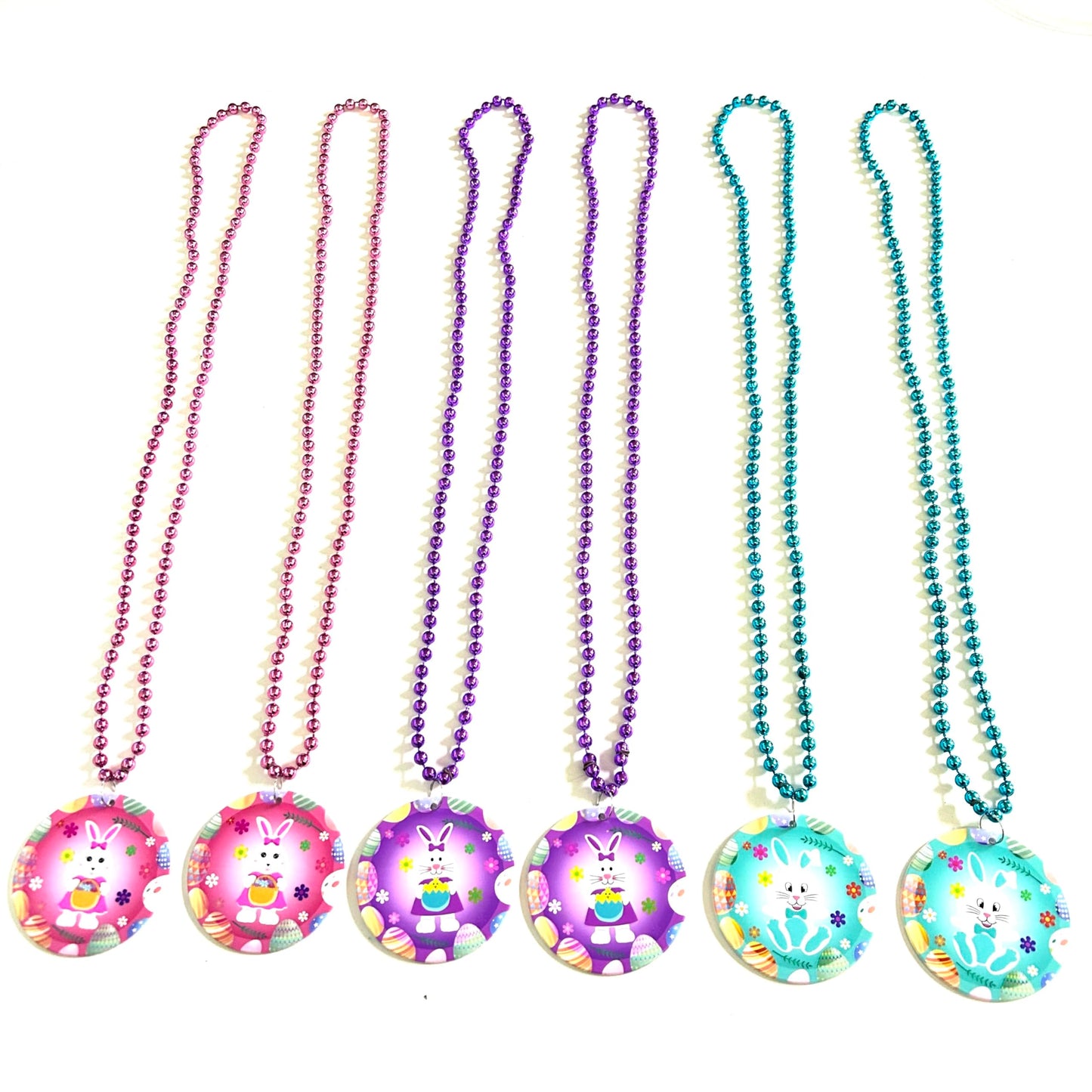 Gzyssl 12 Pcs Easter Party Beads Necklaces Colorful Easter Rabbit Medallion Beads Necklace Party Supplies