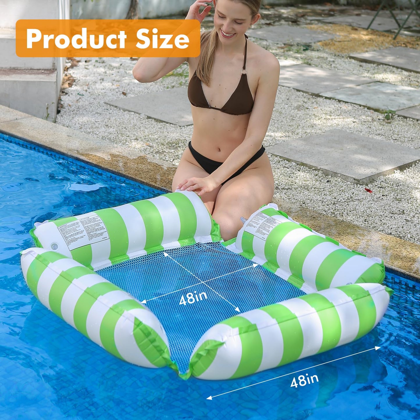Inflatable Pool Float Chair Lounge For Adults And Kids Floating,Stripe Pattern Float Hammock For Pool Party Summer Water Fun (Gr