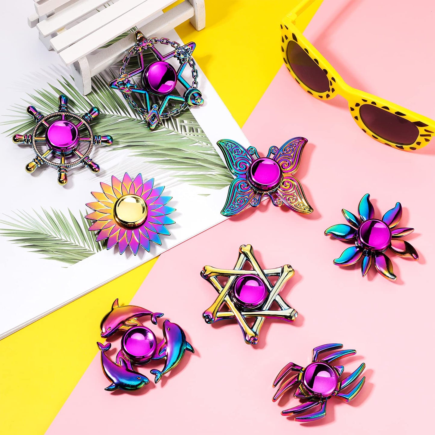 8 Pieces Rainbow Metal Spinner Cool Finger Spinners High Speed Hand Spinners Toys For Stress Anxiety Gift For Adults And Teens (Cool Style)