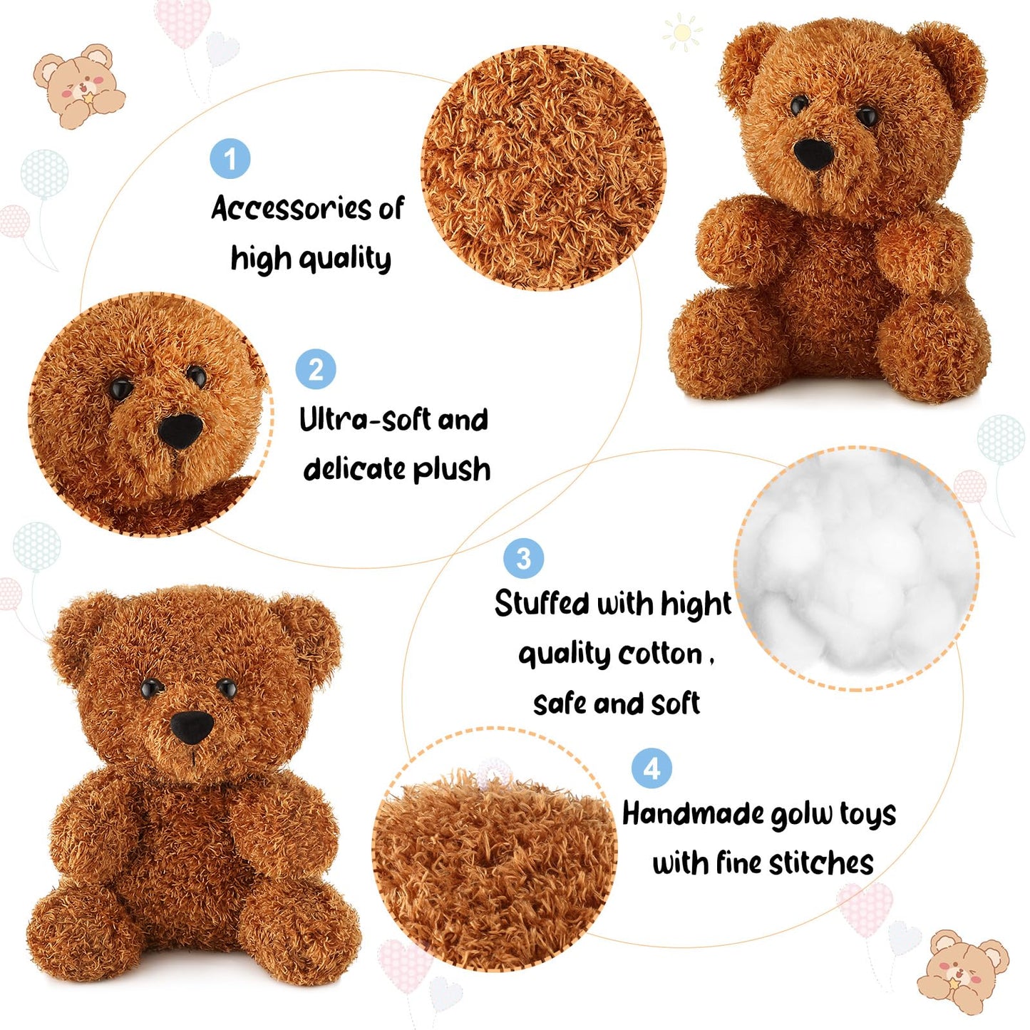 Hydren 4 Pieces Bear Stuffed Animals 7.8 Inch Plush Bear Toys Soft Cute Doll Gift For Valentine'S Day Wedding Baby Shower Favors