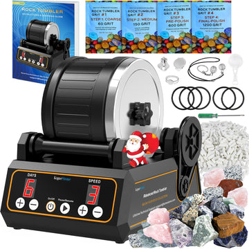 Komestone Rock Tumbler Kit, K1 Professional Large 2.5Lb Capacity Edition - Memory Function, Digital Timer & Variable Speeds: Create Stunning Gems Full Accessories Included
