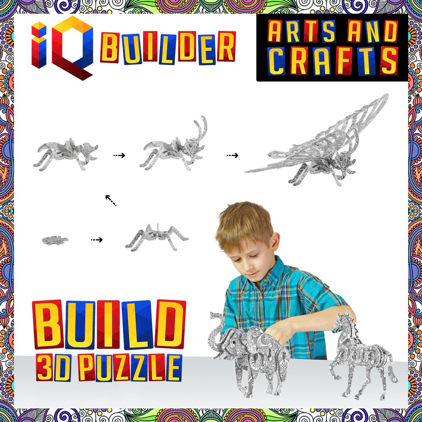 Iq Builder | Arts And Crafts For Girls Age 12 Year Old And Up | 3D Art Coloring Painting Animal Puzzle Set | Fun Creative Diy Toys | Family Craft Kit With Supplies | Best Toy Gift For Kids