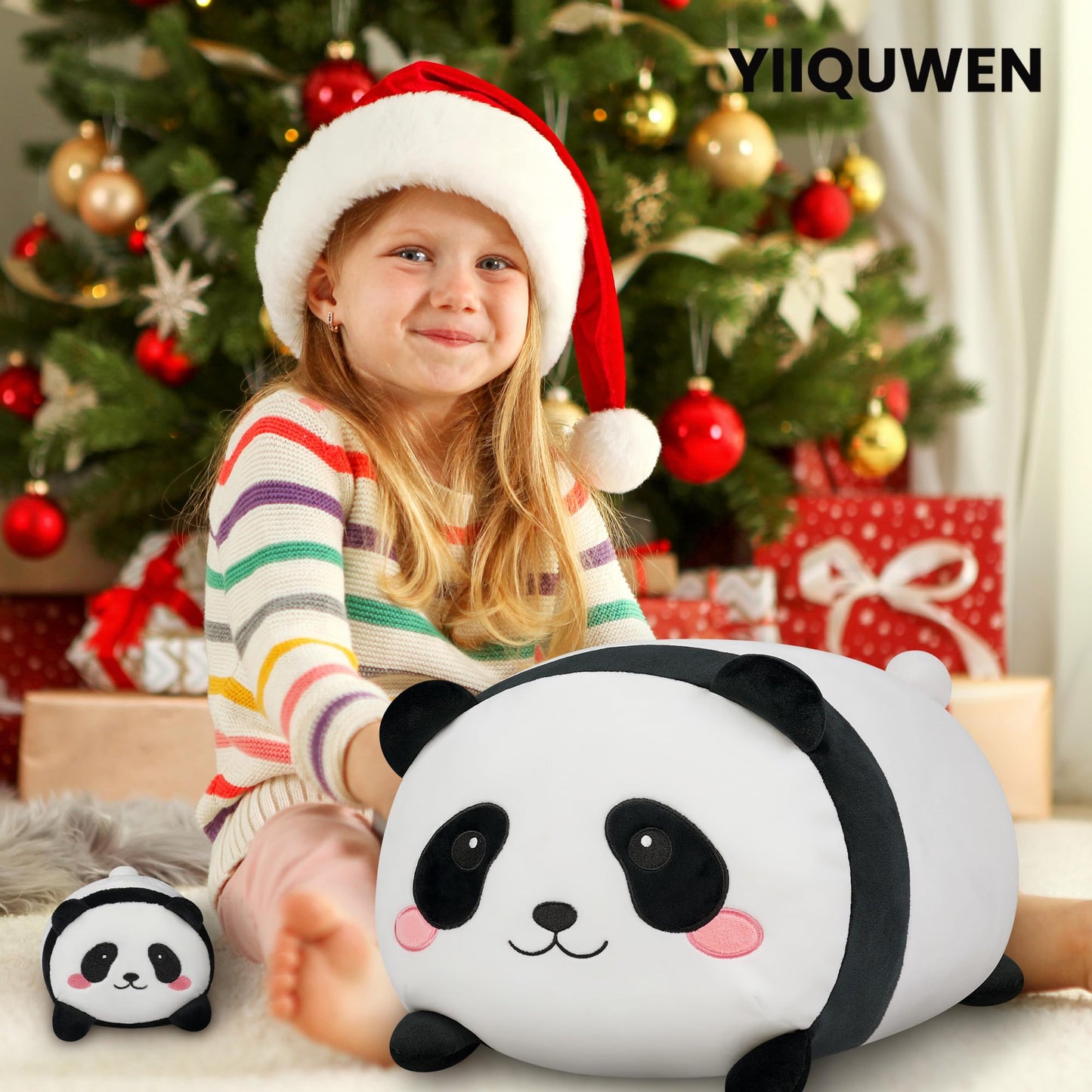YIIQUWEN Panda Plush, Stuffed Animal Set with 4 Baby Pandas, Soft Stuffed Toy Pillow, Cute Birthday for Kids Boys Girls