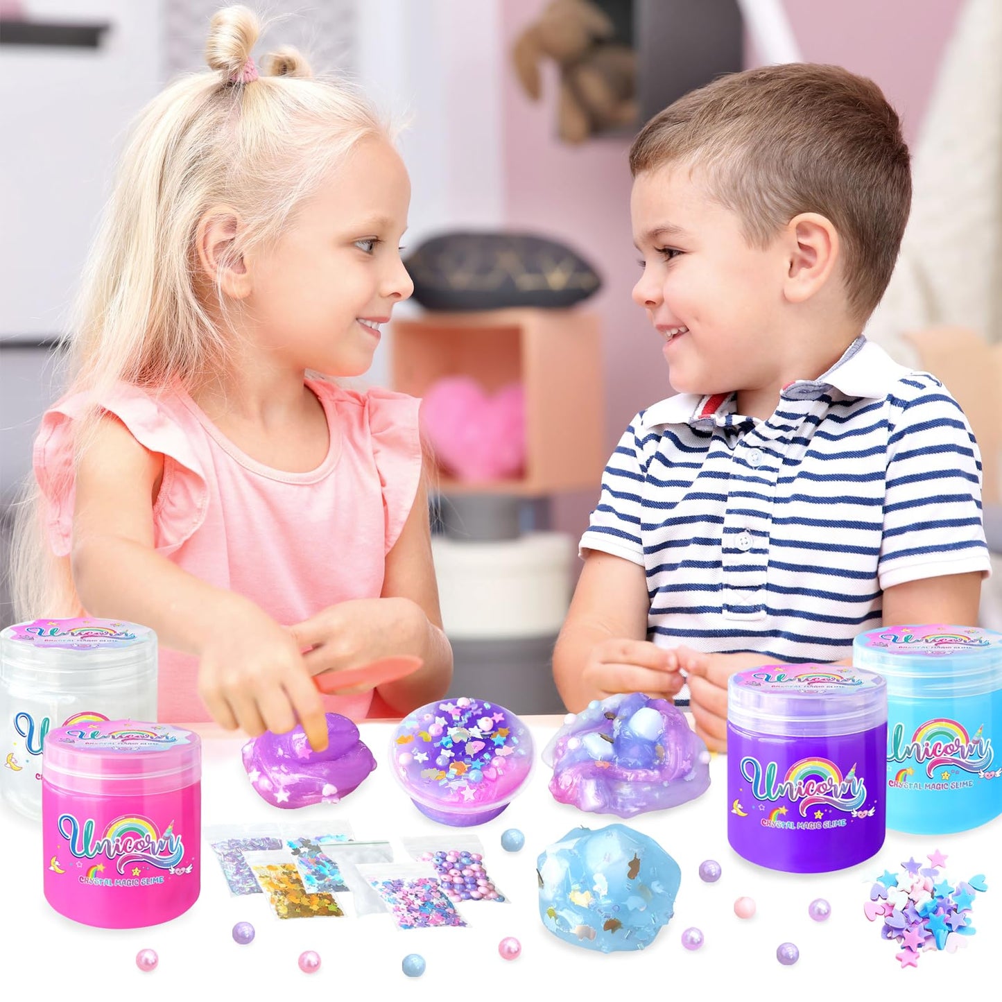 Unicorn Slime Kit For Girls Diy Slime Making Kit With Glitter Add Ins Foam Jelly Cubes Christmas Birthday Party Favors Present C
