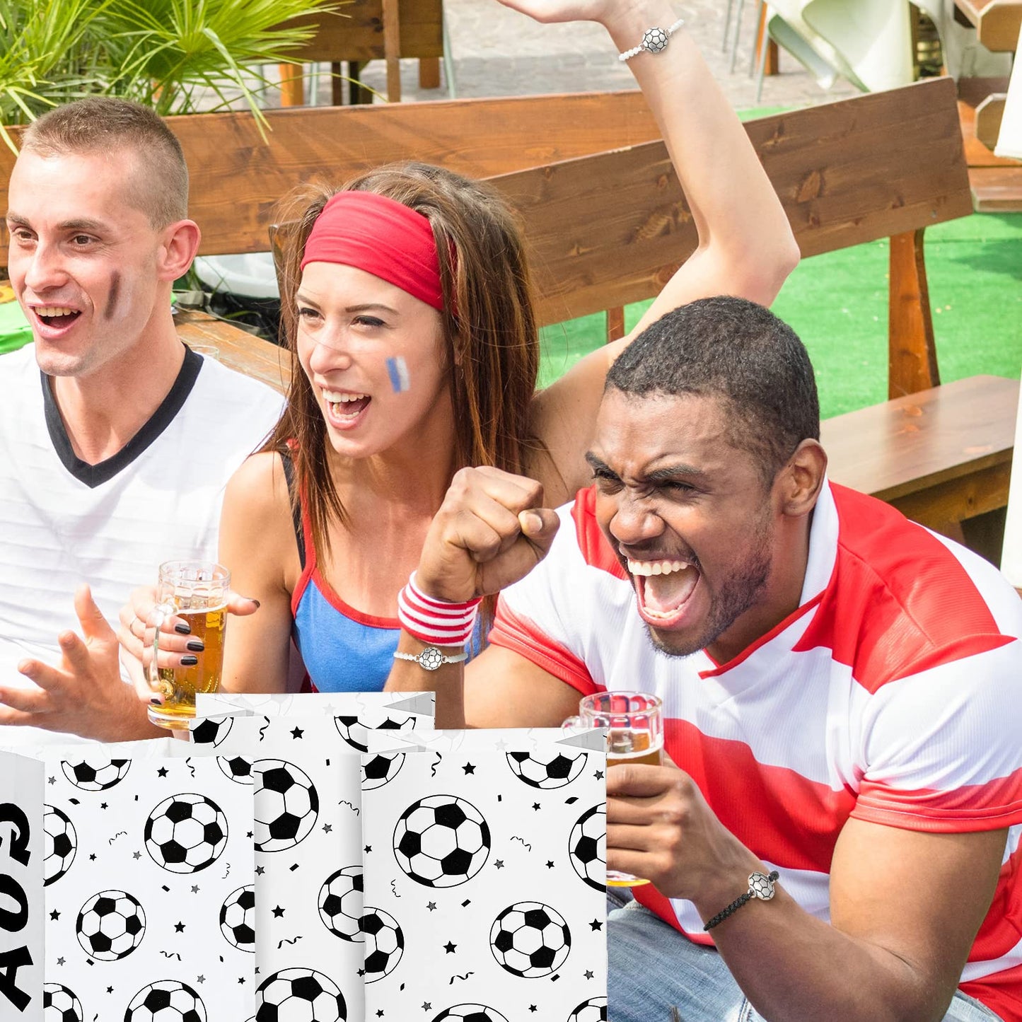 48 Pcs Soccer Party Favors Supplies Set Include 12 Soccer Hair Scrunchies 12 Soccer Keychains 12 Football Bracelets 12 Pieces So