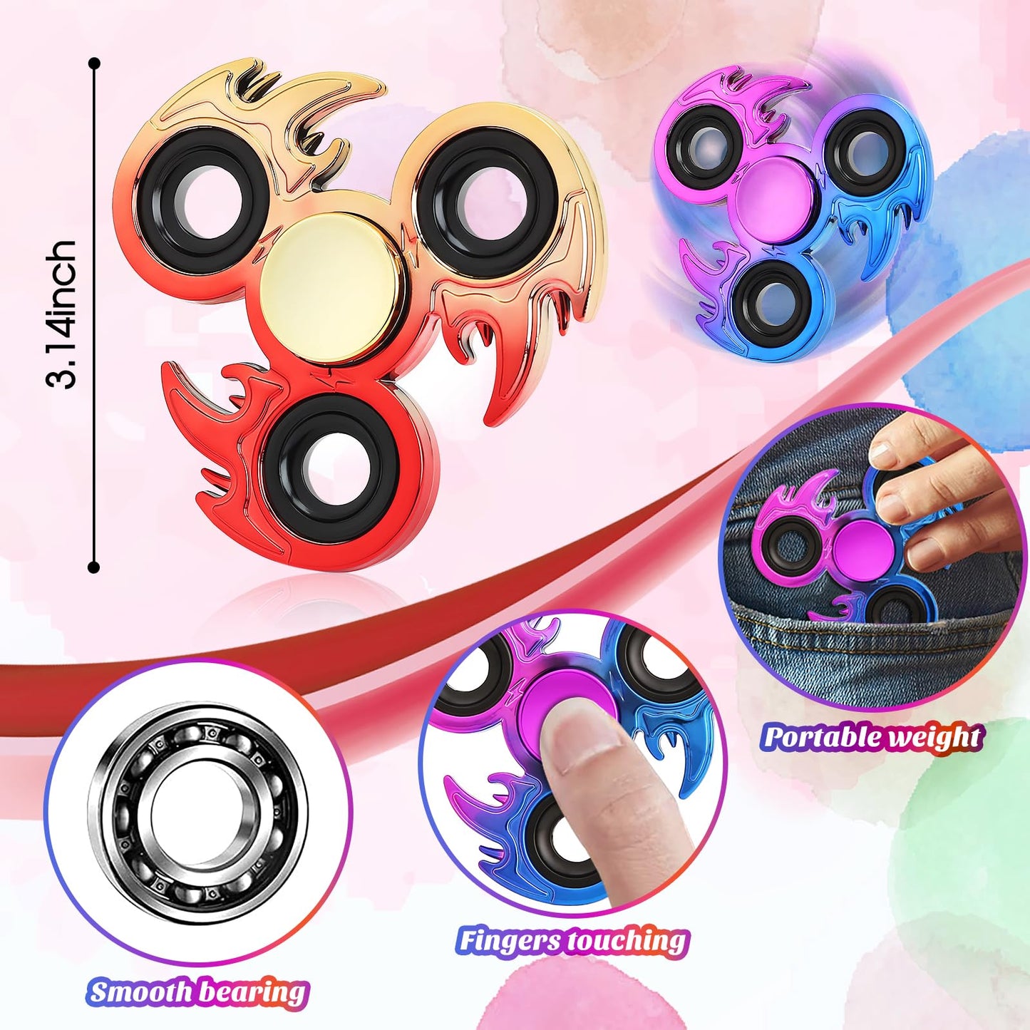 Jawhock 2 Pack Fidget Spinners, High Speed Precison Metal Hand Spinners For Focus, Streess Reduction And Boredom, Ideal For Enhancing Concentration And Killing Time
