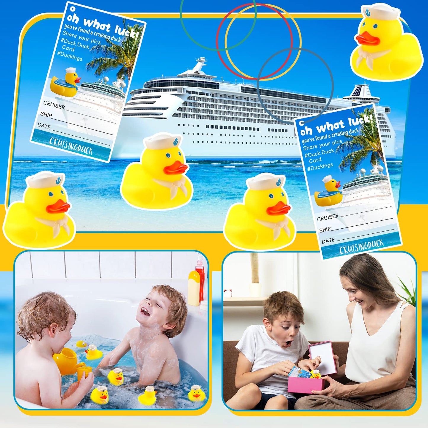 Kathfly 60 Pcs Duck Tag Kits - 20 Rubber Ducks, 20 Tag Cards, 20 Rubber Bands For Carnival Party Games
