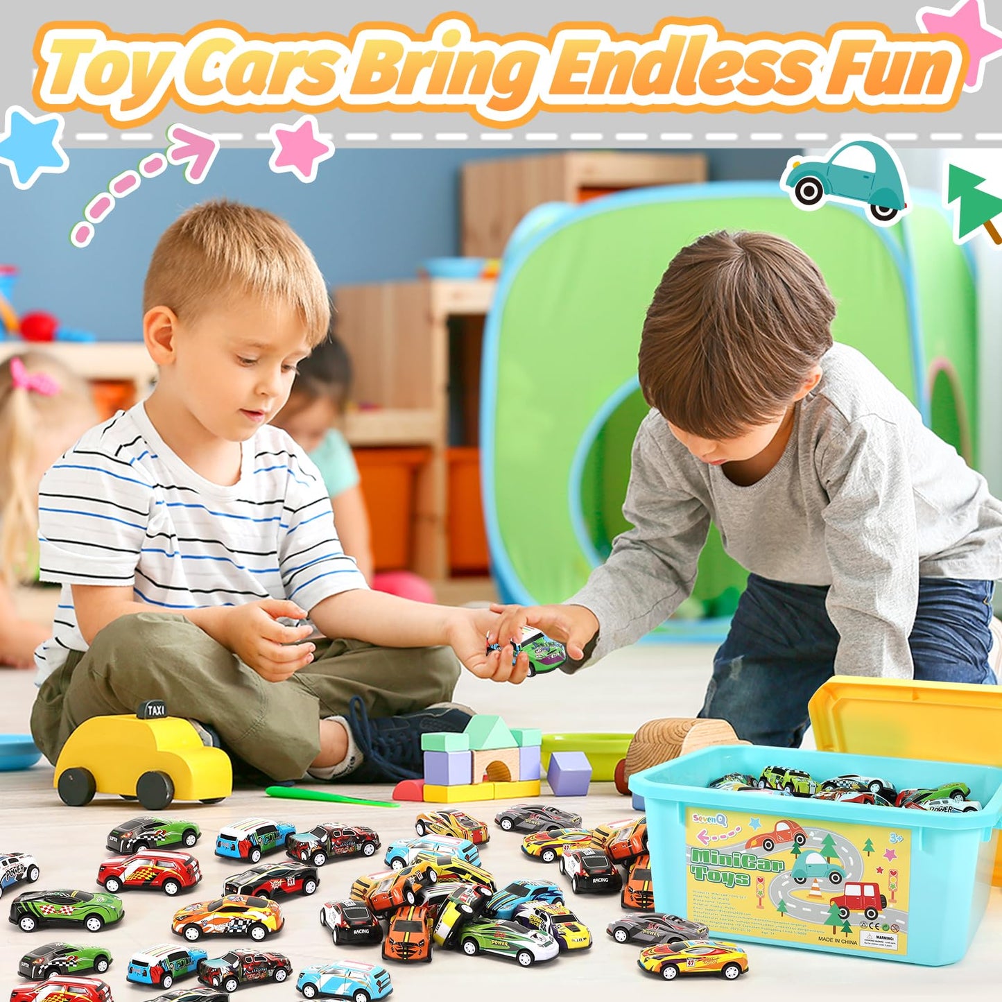 SevenQ Toy Cars Party Favors for Kids, 72Pcs Pull Back Cars Playsets with Storage Box, Mini Toys Race Cars for Kids Goodie Bags