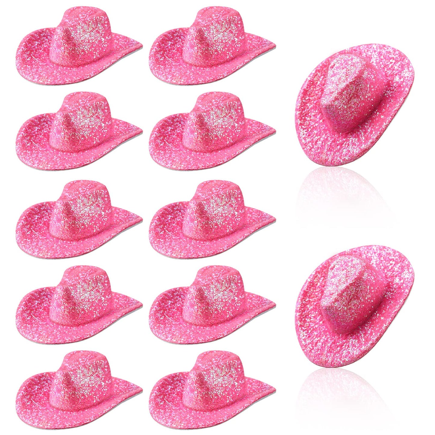 Sotiff 12 Pcs Mini Western Cowboy Cowgirl Hat Glitter Pink Small Disco Toy Hat Neon Holographic Space Doll Hat Sparkly Dollhouse Decoration For Christmas Cowgirl Party Dollhouse Drinks Cupcake Toppers