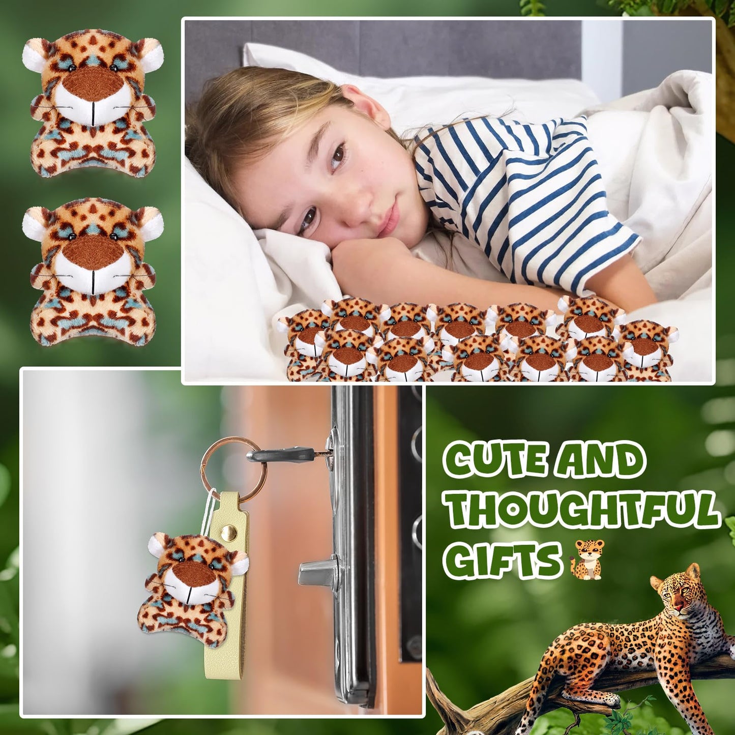Shappy 50 Pcs Mini Animal Plush Toys Small Stuffed Animals Bulk Cute Tiny Plushies Keychains For Gift Party Carnival Prize(Leopa