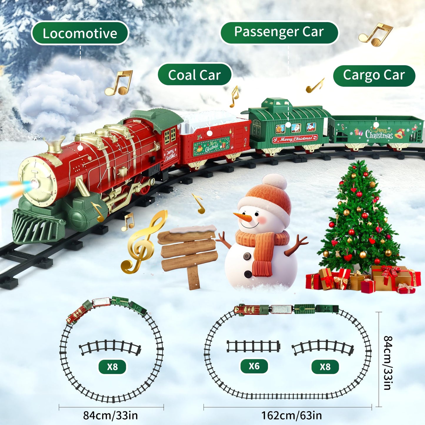 Train Set, Christmas Tree Train Toys For Boys With Smokes, Lights And Sound, Toy Train Set For Under Christmas Tree, Toddler Mod