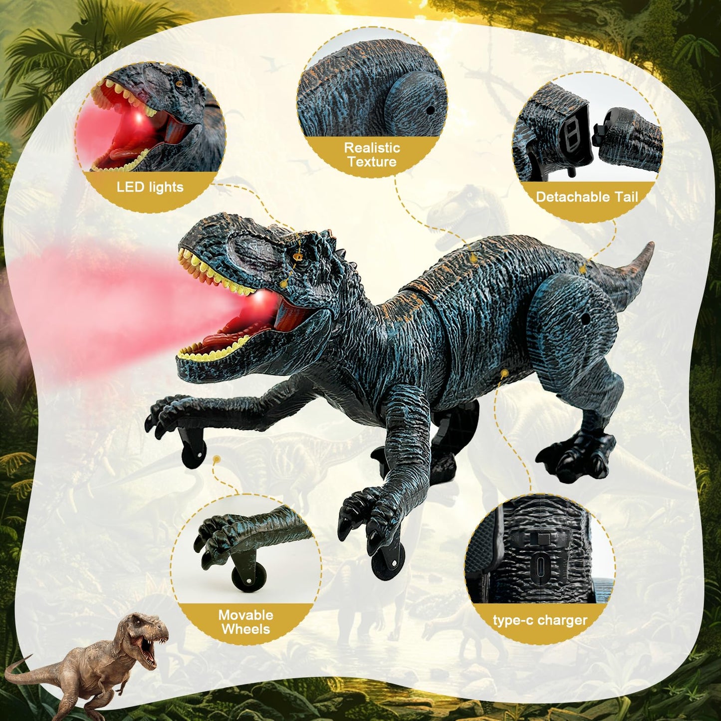Talgic Remote Control Dinosaur For Boys 4-7, Robot Dinosaur Toys For Kids 5-7, Rc Dinosaur With Realistic Legs & Spray Stream,Remote Dinosaur Toys For Kids3 4 5 6 8 Year Old Boy Birthday Gift (Blue)