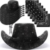Zhanmai 12 Pcs Cowboy Hat and Bandana Cowboy Cowgirl Hats Bulk Western Party Costume Halloween Accessory(Black,Sparkly Polyester