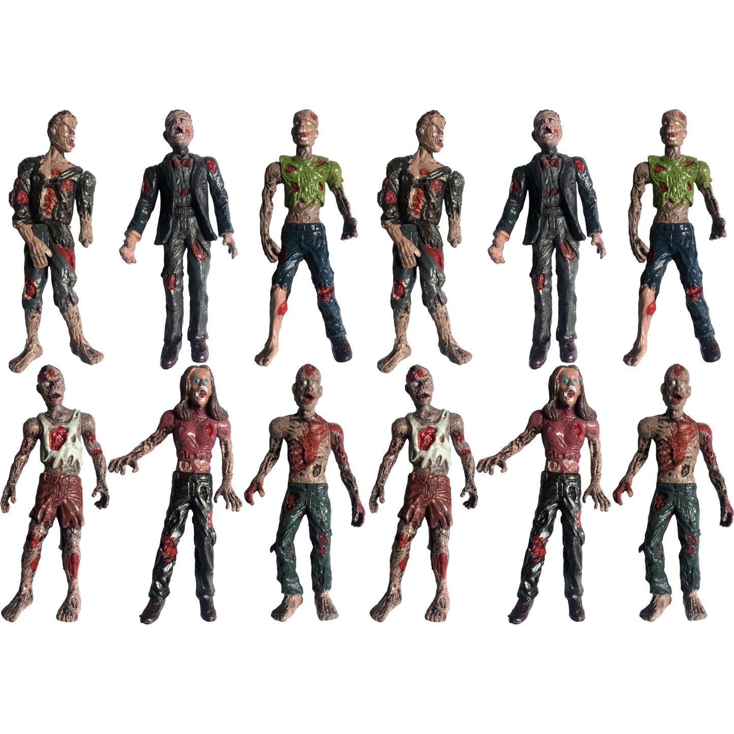 Powertrc Toy Zombie Action Figures With Movable And Detachable Joints | Mini Zombie Figurines | Great For Presents, Decoration, And Party Favors | Pack Of 6, 4 Inches Tall Zombies (12 Pcs)