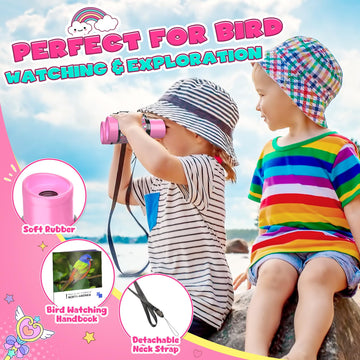 FunforFun! Pink Unicorn Binoculars for Kids 3-6 Years - Outdoor Bird Watching Adventure Toy, Perfect Easter & Birthday Gift