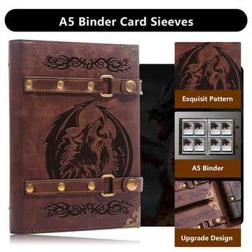 DDFE Collector Card Binder 4 Pocket Trading Card Binder 240 Cards Portable Card Games Display Storage Cases enhanced Collector Card Album For MTG TCG Game Cards(x8-Wolf-Red)