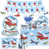 142Pcs Airplane Birthday Party Decorations Airplane Party Tableware Supplies Airplane Blue Sky White Disposable Plates,Tableclot