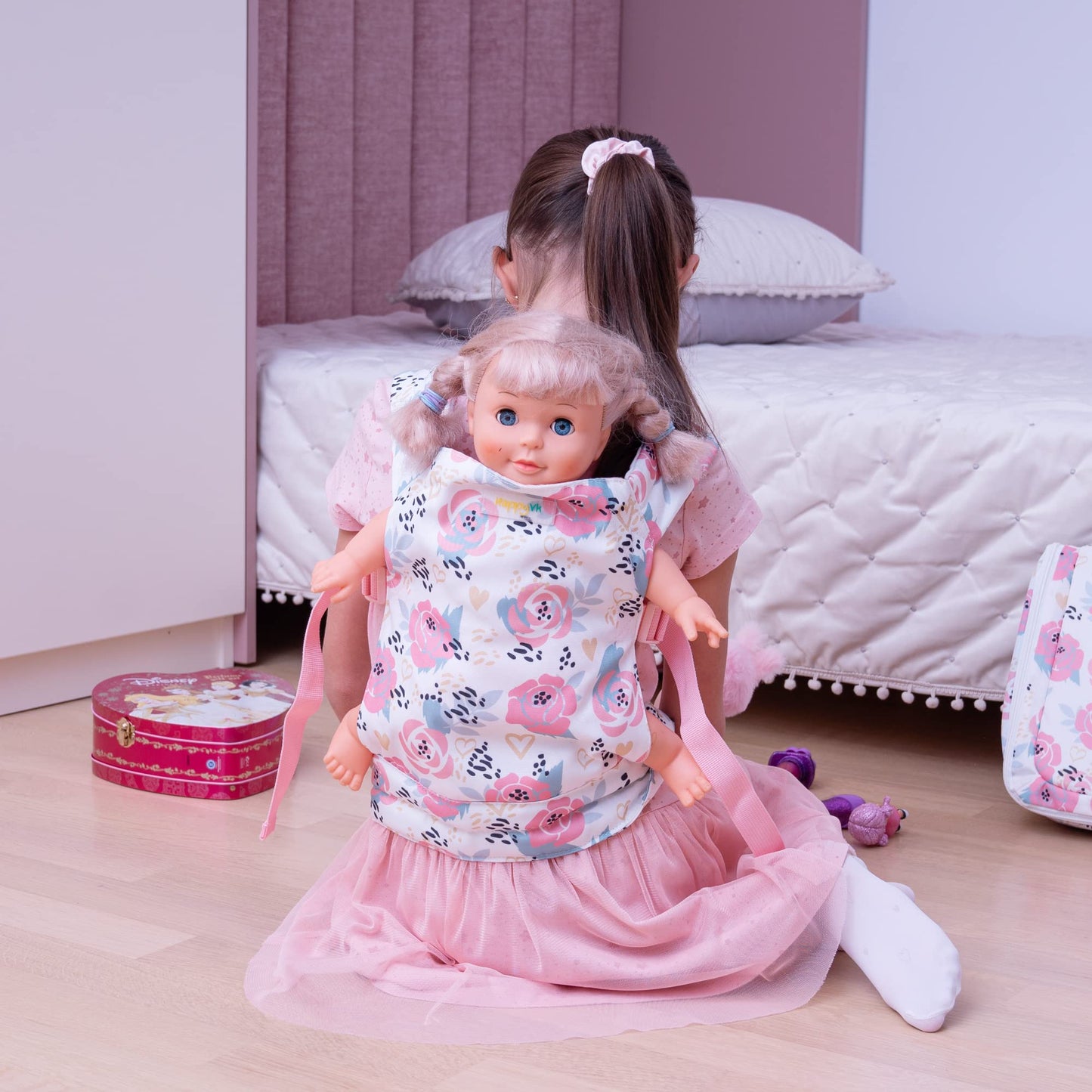 Happyvk Baby Doll Carrier For Little Girls Kids Toy Baby Carrier For Reborn Baby Doll Accessories Pink Roses