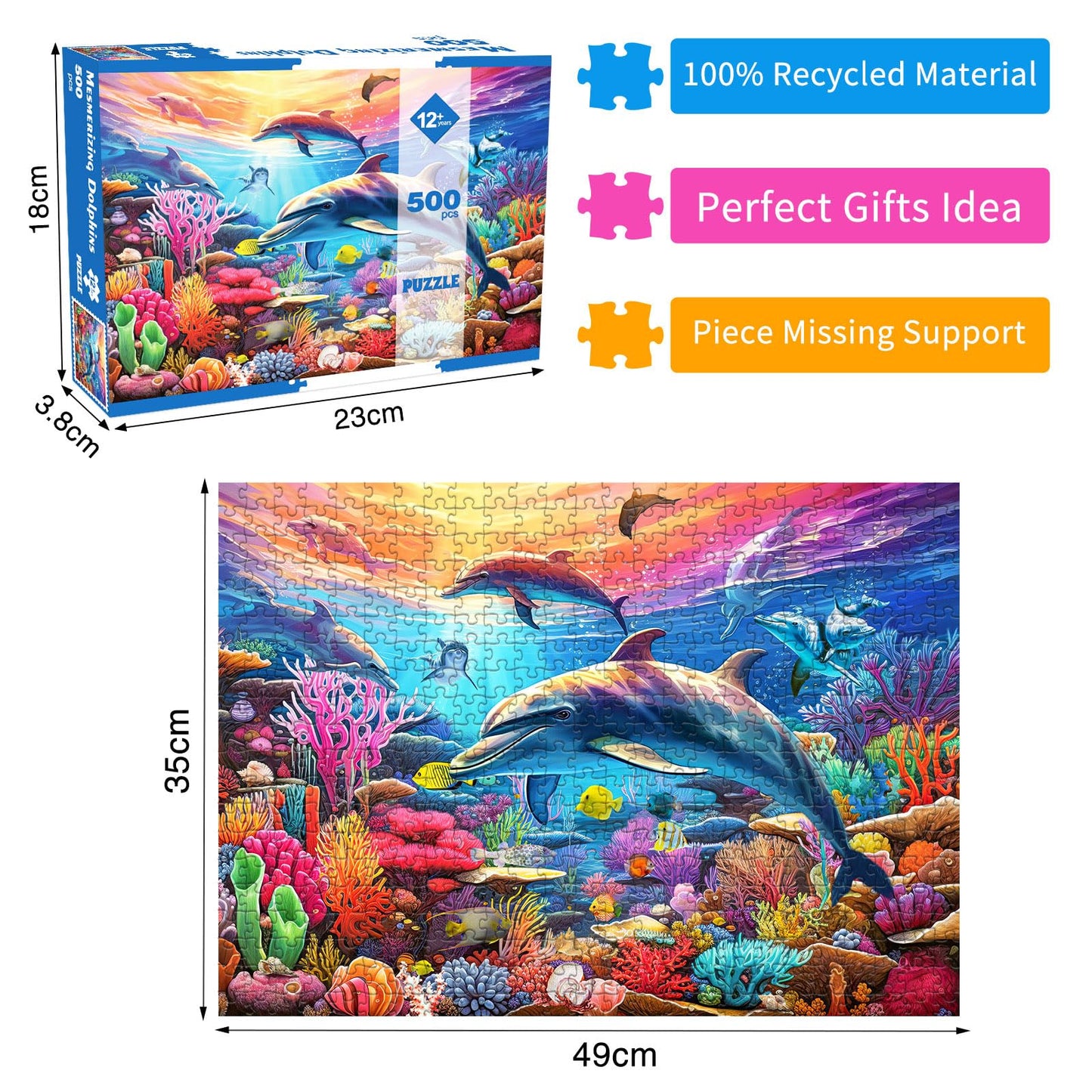 500 Piece Jigsaw Puzzle For Adults -Dolphin Jigsaw Puzzles 500 Pieces Puzzles For Adults-The Underwater World Finished Size 19.3' X 13.7'