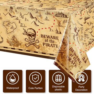 Irenare Pirate Party Tablecloth Treasure Map Tablecover Plastic Island Treasure Table Covers Pirate Nautical Supplies For Pirate Theme Birthday Party Decoration, 54 X 108 Inches(6 Pieces)