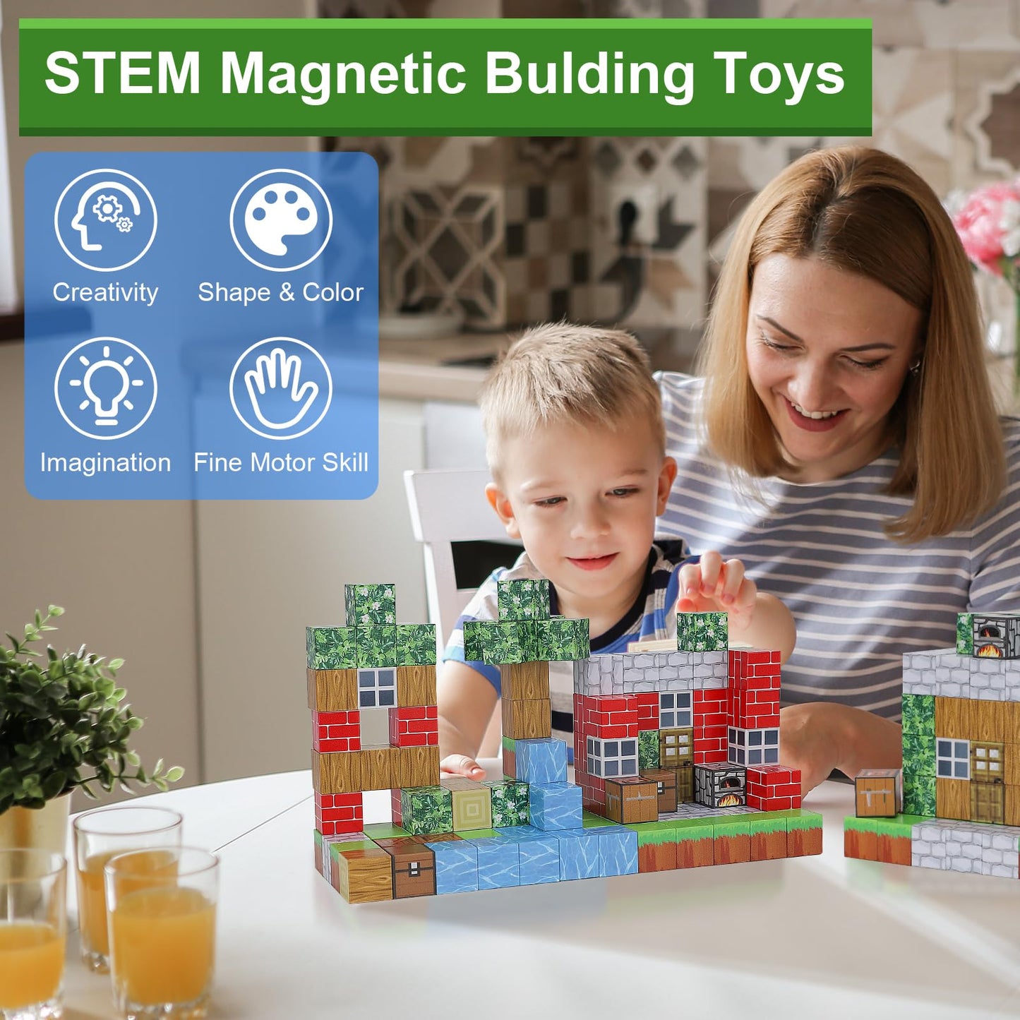 Dulsaera Magnetic Blocks-Build 110Pcs Mine Magnet World Set Toys For Boys & Girls Age 6 7 8 9 10, Stem Montessori Stacking Build