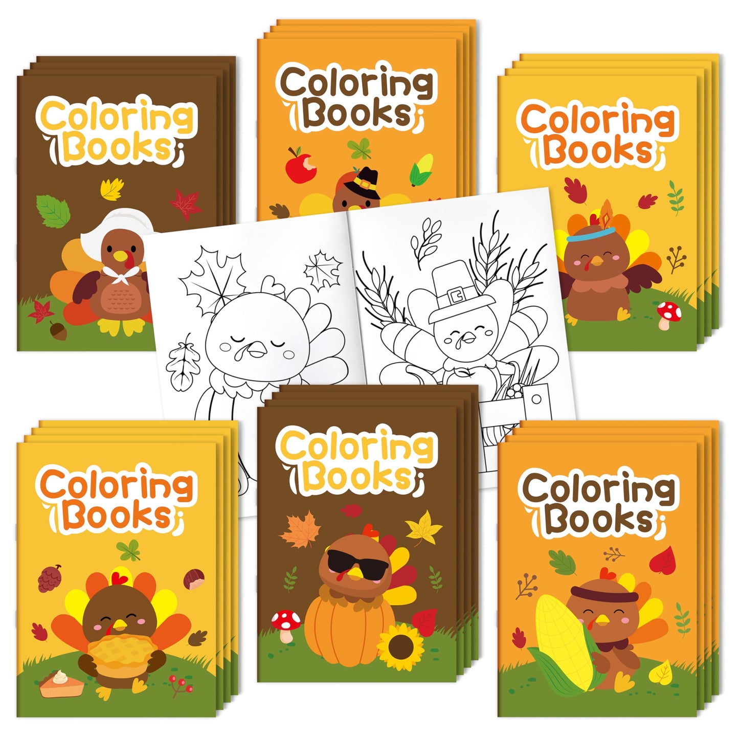 ANGOLIO Thanksgiving Turkey Coloring Books Bulks - 24Pcs Thanksgiving Coloring Books for kids Pumpkin Animals Fall DIY Color-in