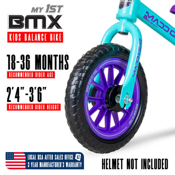 Madd Gear Toddler Balance Bike - Lightweight No Pedal Design, 10" Wheels, Adjustable Seat, Teal/Purple, Model 426-015