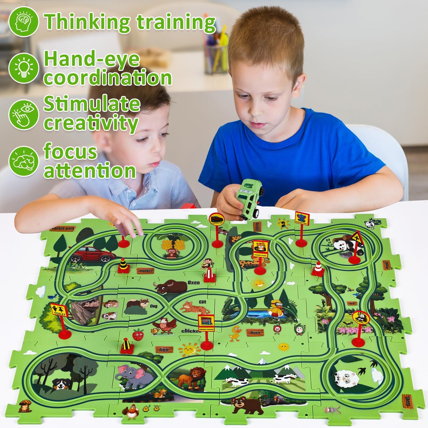 25Pcs Puzzle Racer Kids Car Track Set, Puzzle Track Car Play Set Jungle Themed Series, Rail Car Puzzle Track, Puzzle Racer, Educ