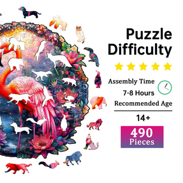 Jigfoxy Wooden Puzzles for mature-themeds Flamingo Wood Puzzles mature-themed Unique Animal Shape Wooden Jigsaw Puzzles for mature-themeds Birthday Gifts for Puzzle Lovers Family Friend (XL-17.3 * 16.7in-490pcs)