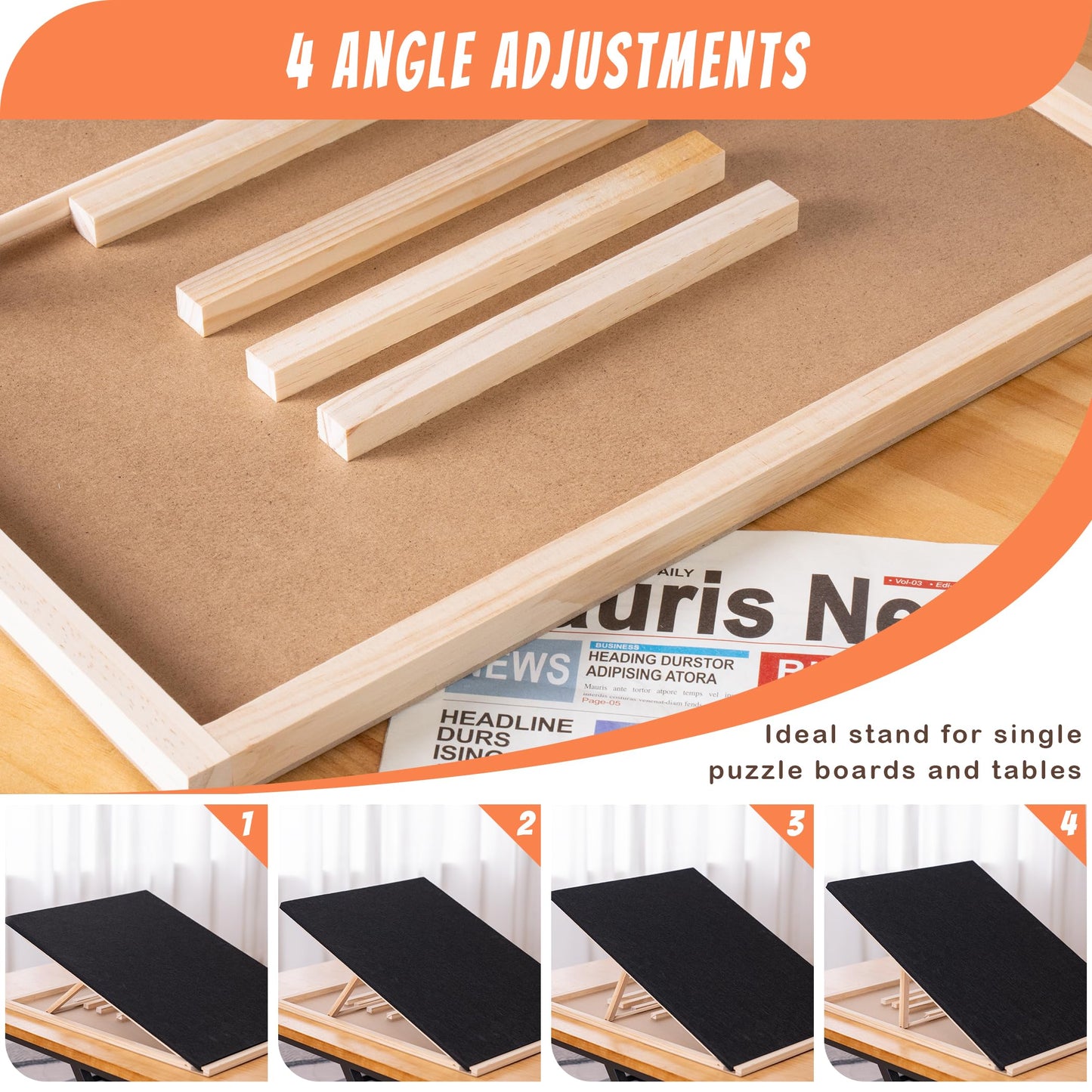 Tektalk Foldable Jigsaw Puzzle Board With 4 Angle Adjustable Bracket/Stand, Lightweight Portable Puzzle Mat Plateau With Wooden Easel, Foldaway Felt Puzzle Table, For Up To 1500 Pieces (Black)