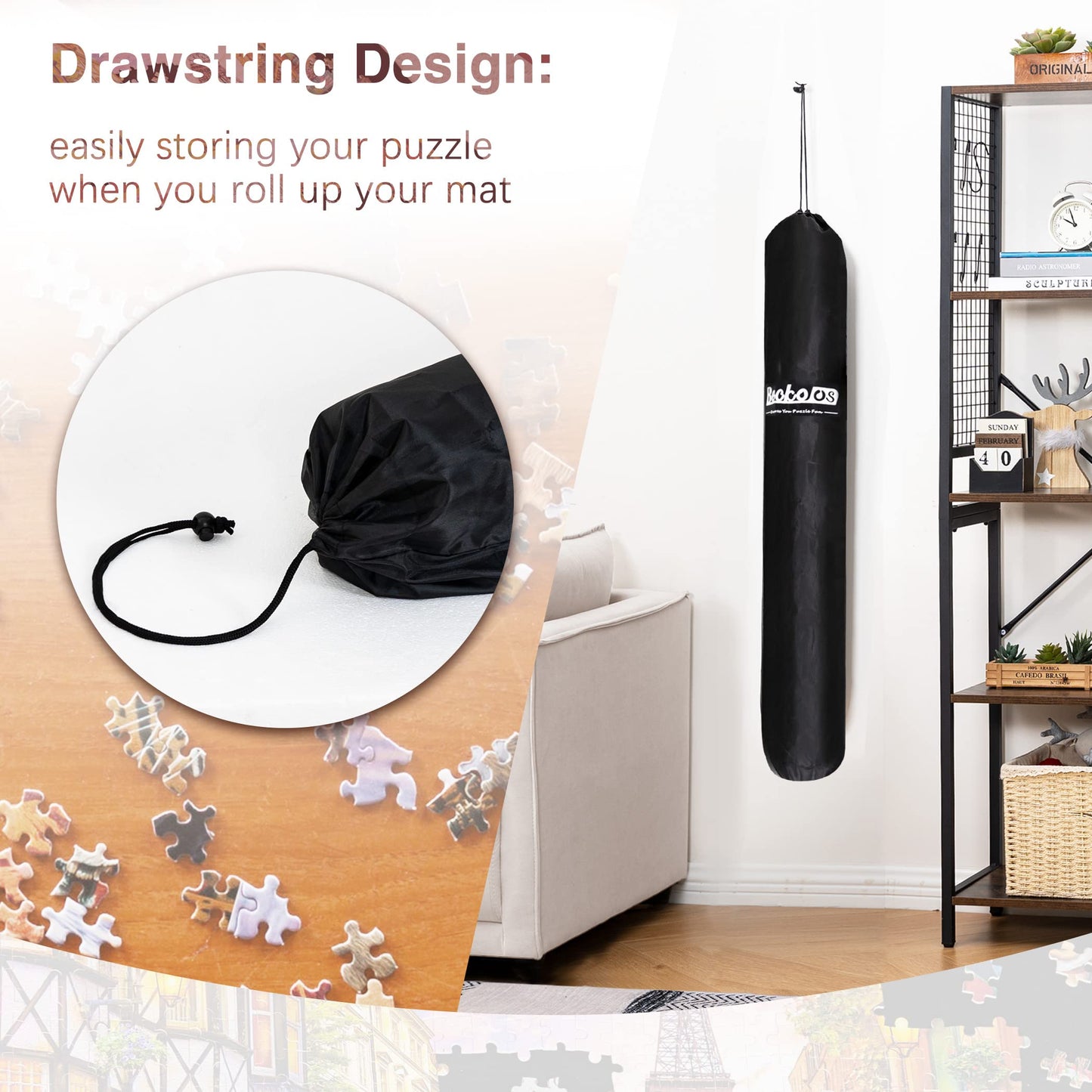 Becko Us 2000 Piece Jigsaw Puzzle Mat Roll Up With Black Pump & Drawstring Storage Bag, Black Felt Mat For Easy Transport & Storage, Portable Puzzle Saver For 2000 1500 1000 500 Pieces Jigsaw Puzzles