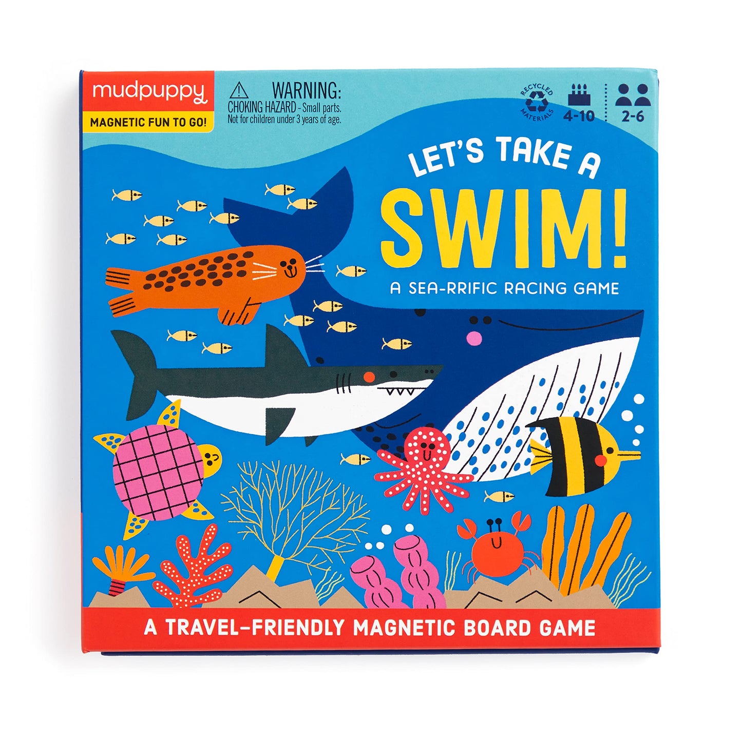 Mudpuppy Lets Take A Swim - Magnetic Racing Game With Travel Friendly Tri-Fold Board For Children Ages 4-10, 2-6 Players