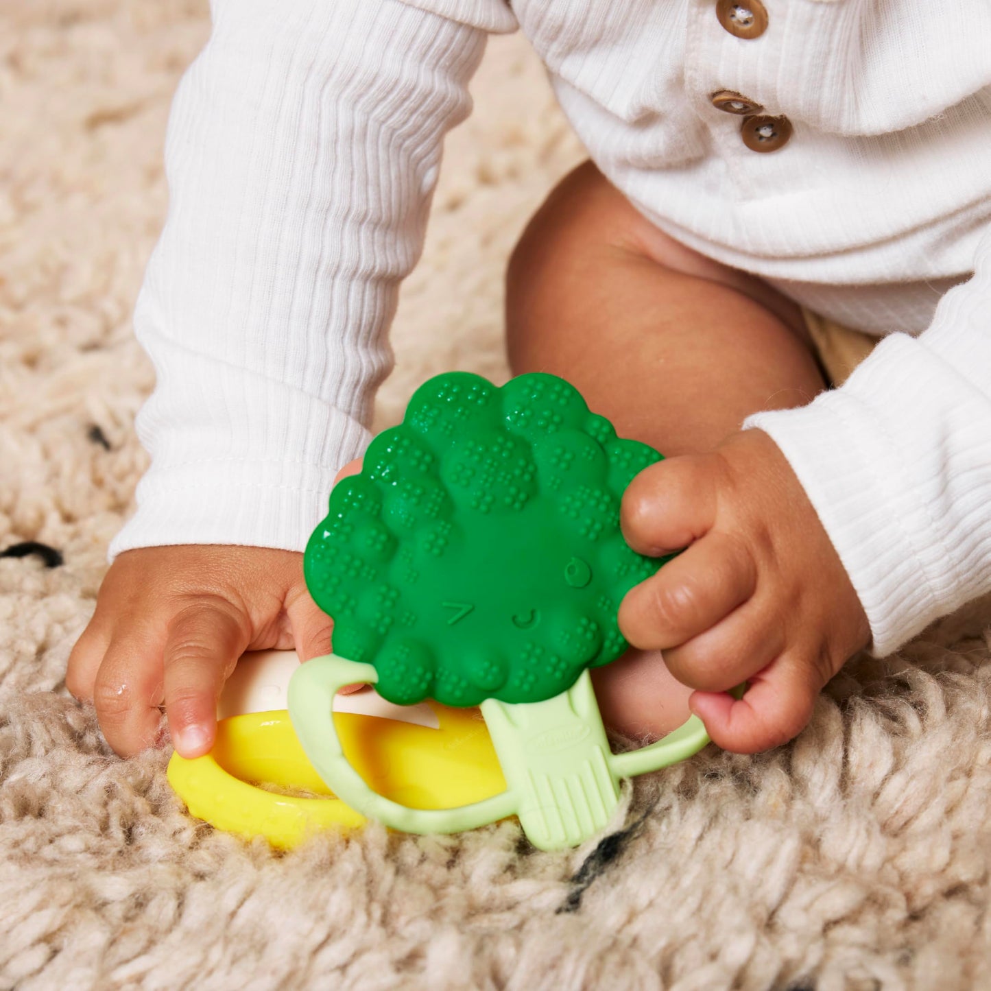 Infantino Farmers Market Teether Gift Set - Set Of 3 Bpa-Free Fruit & Veggie Textured Silicone Teethers For Soothing Sore Gums,