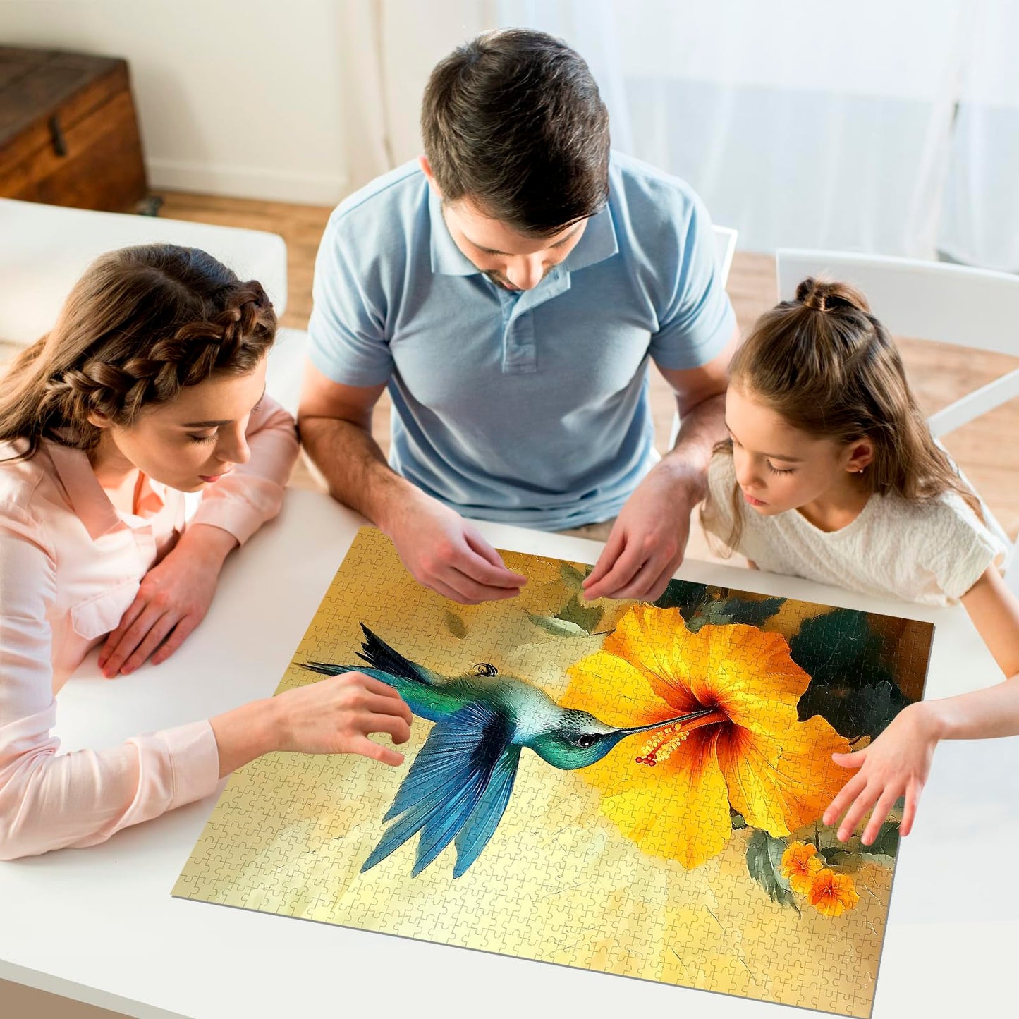 Jigsaw Puzzles 1000 Pieces for mature-themeds Jigsaw Puzzle 1000 Piece Wooden mature-themeds Children Puzzles - Hummingbird Picking Flowers Decorations DIY Leisure Game Toy Suitable Family Friends